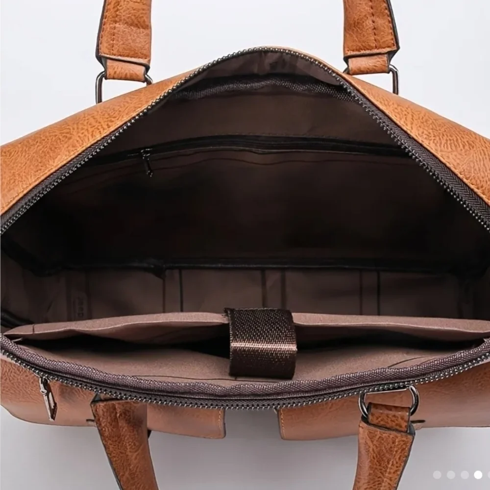 NEW - Sophisticated Tan Vegan Leather Briefcase for Men